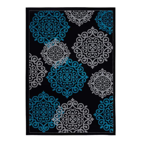 LUXE WEAVERS Lagos Collection Turquoise 2x3 Modern Floral Medallion Oriental Polypropylene Area Rug