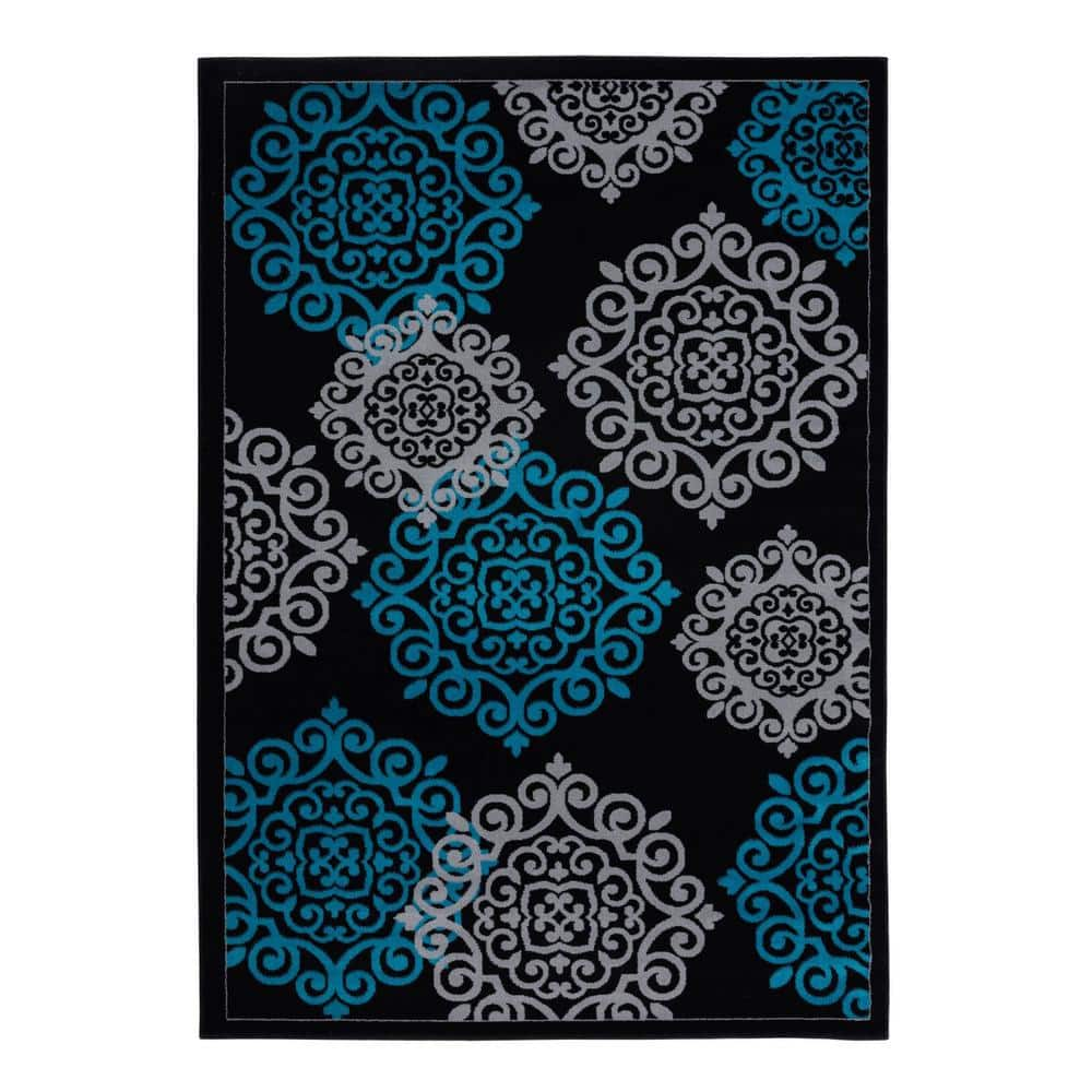 LUXE WEAVERS Lagos Collection Turquoise 5x7 Modern Floral Medallion   Turquoise Area Rugs 9240 Turquoise 5x7 64 1000 