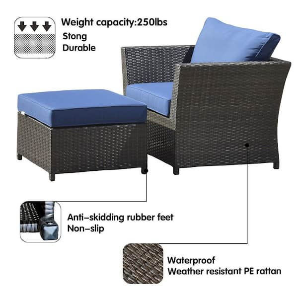 Norman Brown 12-Piece Wicker Outdoor Patio Conversation Seating Sofa Set  with Navy Blue Cushions, No Assembly Required