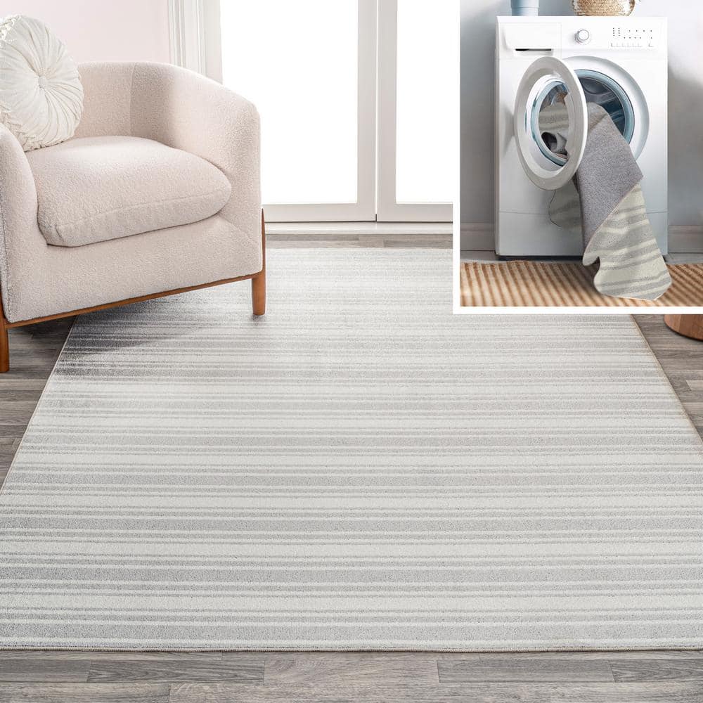Fawning Cream/Light Gray 5 ft. x 8 ft. 2-Tone Striped Classic Low-Pile Machine-Washable Area Rug price history on PriceWatchPro