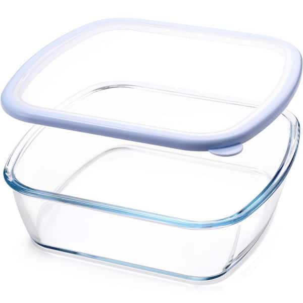 Glass Baking Dish with Blue Lids, Square Glass Casserole Dish, Oven and Dishwasher Safe Baking Pan for Lasagna, Risotto