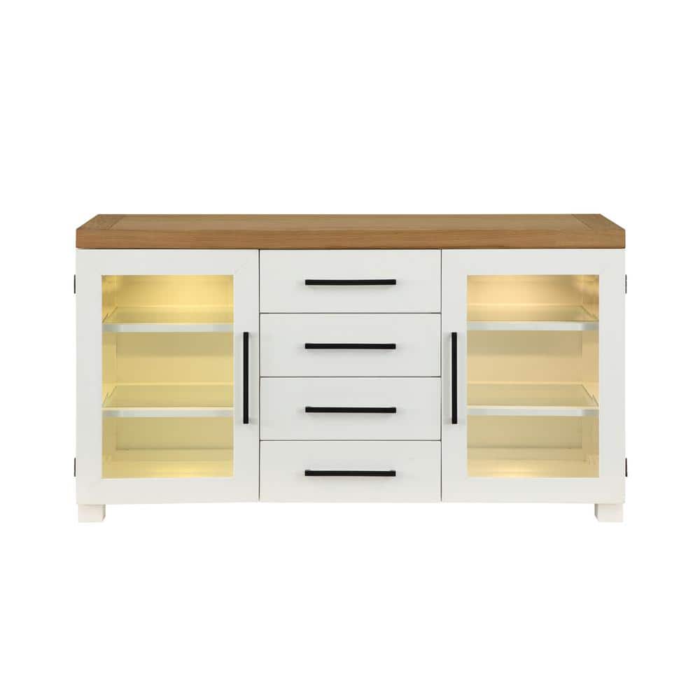 Magnolia Two-Tone White and Oak Farmhouse Sideboard with LED Light