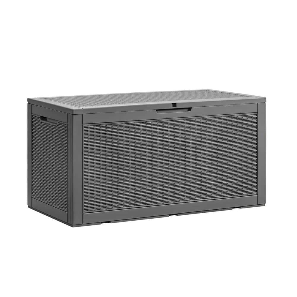 100 Gal. Large Grey Resin Deck Box Waterproof with Padlock Indoor Outdoor O