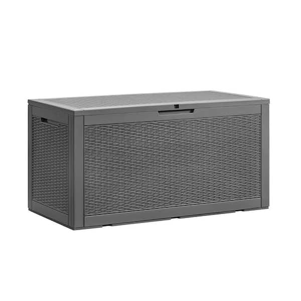 100 Gal. Large Grey Resin Deck Box Waterproof with Padlock Indoor Outdoor Organization