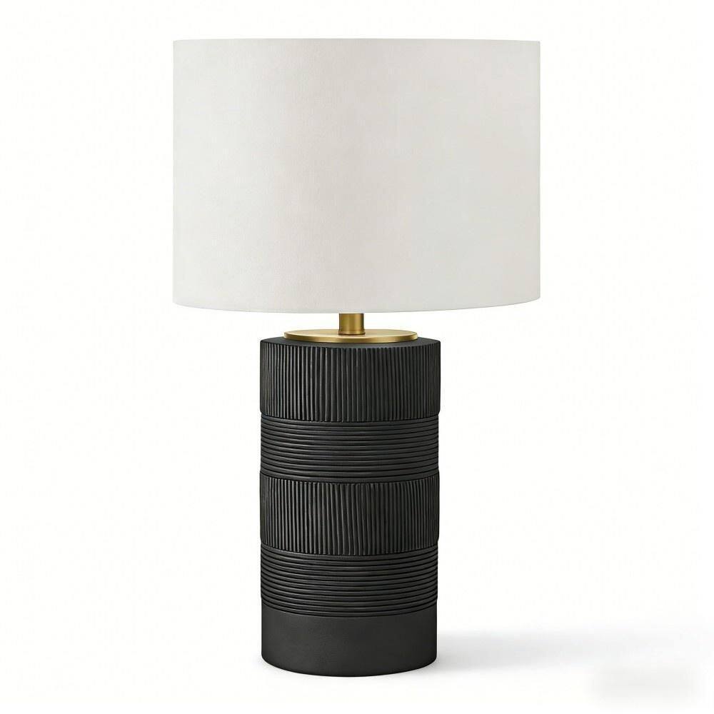 23 in. Black Resin Contemporary Table Lamp with Textured Cylinder Base and Ivory Fabric Shade for Living Room, Bedroom price history on PriceWatchPro