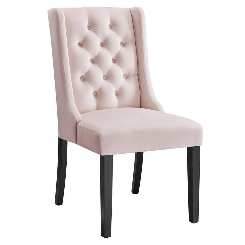 Baronet Pink Velvet Upholstered High Back Side Chairs with Wood Legs