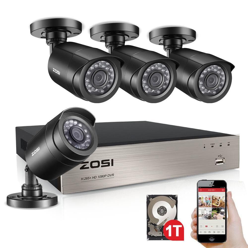 ZOSI 8-Channel 1080p DVR 1TB Hard Drive Security Camera System with 4 Wired  Cameras 8FN-106B4-10-US - The Home Depot