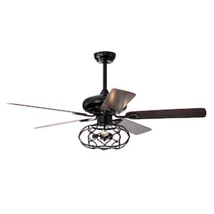 52 in. Indoor Matte Black Industrial Ceiling Fan with Light, Metal Cage and Remote Control, 3xE12, No Bulb