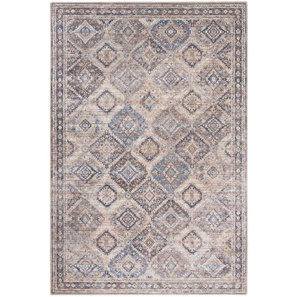 57 Grand Machine Washable Ivory/Latte 5 ft. x 7 ft. Bordered Transitional Area Rug