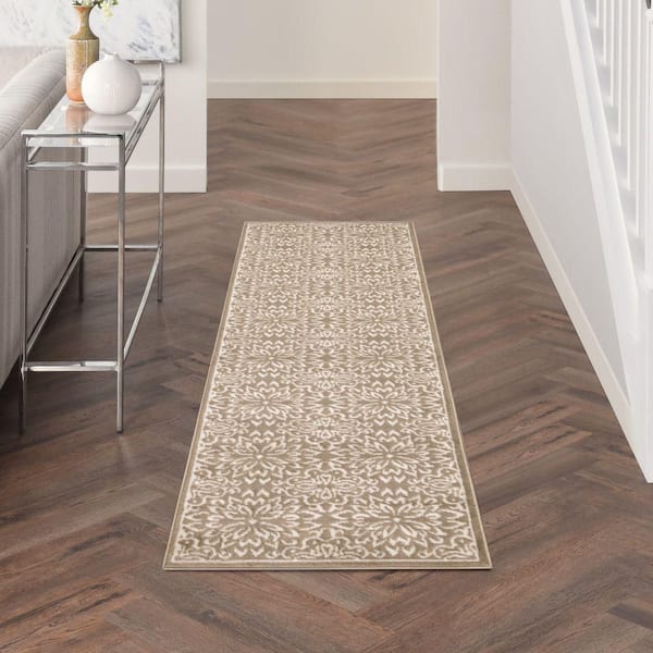 Jubilant Taupe 2 ft. x 6 ft. Floral Transitional Runner Area Rug