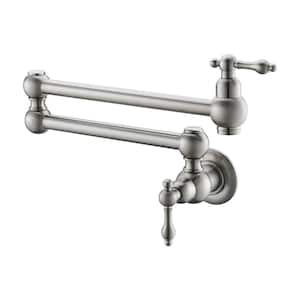 Wall Mounted Pot Filler with 2 Handles in Brushed Nickel