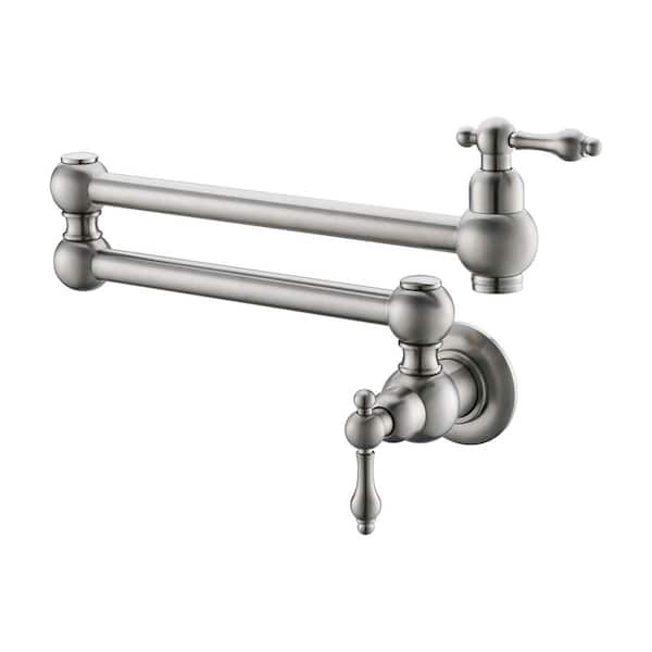 Nestfair Wall Mounted Pot Filler with 2 Handles in Brushed Nickel SX