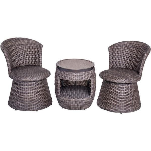 Boyel Living 3-Piece Aluminum Outdoor Patio Bistro Set with 2 Wicker Swivel Stool Chair and 17.3 in. Round Crafttech Top Bistro Table