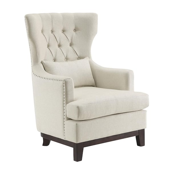 Davi Beige Textured Upholstery Tufted Back Wingback Chair