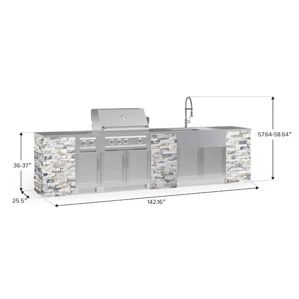 NewAge Products Signature Series 104.21 in. x 34.6 in. x 45.65 in. LP Outdoor Kitchen Stainless Steel 8-Piece Cabinet Set with Grill