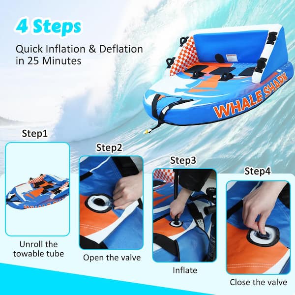 Multicolor Towable Tube for Boating 3 Riders Inflatable Water Sport Tube with Backrest and Tow Rope