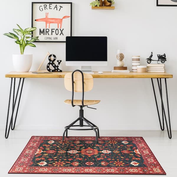 Ramage Indigo Medallion Washable 3 ft. x 5 ft. Area Rug