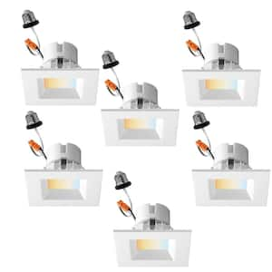 4 In. Adjustable White Remodel 11-Watt Square Downlight Integrated LED Recessed Lighting Kit (6-Pack)