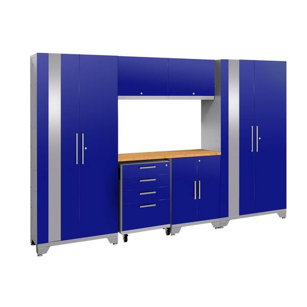 NewAge Products Performance 2.0 77.25 in. H x 108 in. W x 18 in. D 24-Gauge Welded Steel Garage Cabinet Set in Blue (7-Piece)