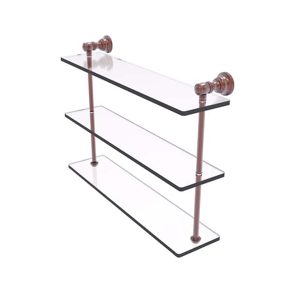 Allied Brass Carolina Collection 22in. x 16in. x 5.54in. Brass Rectangular Triple Glass Shelf in Antique Copper