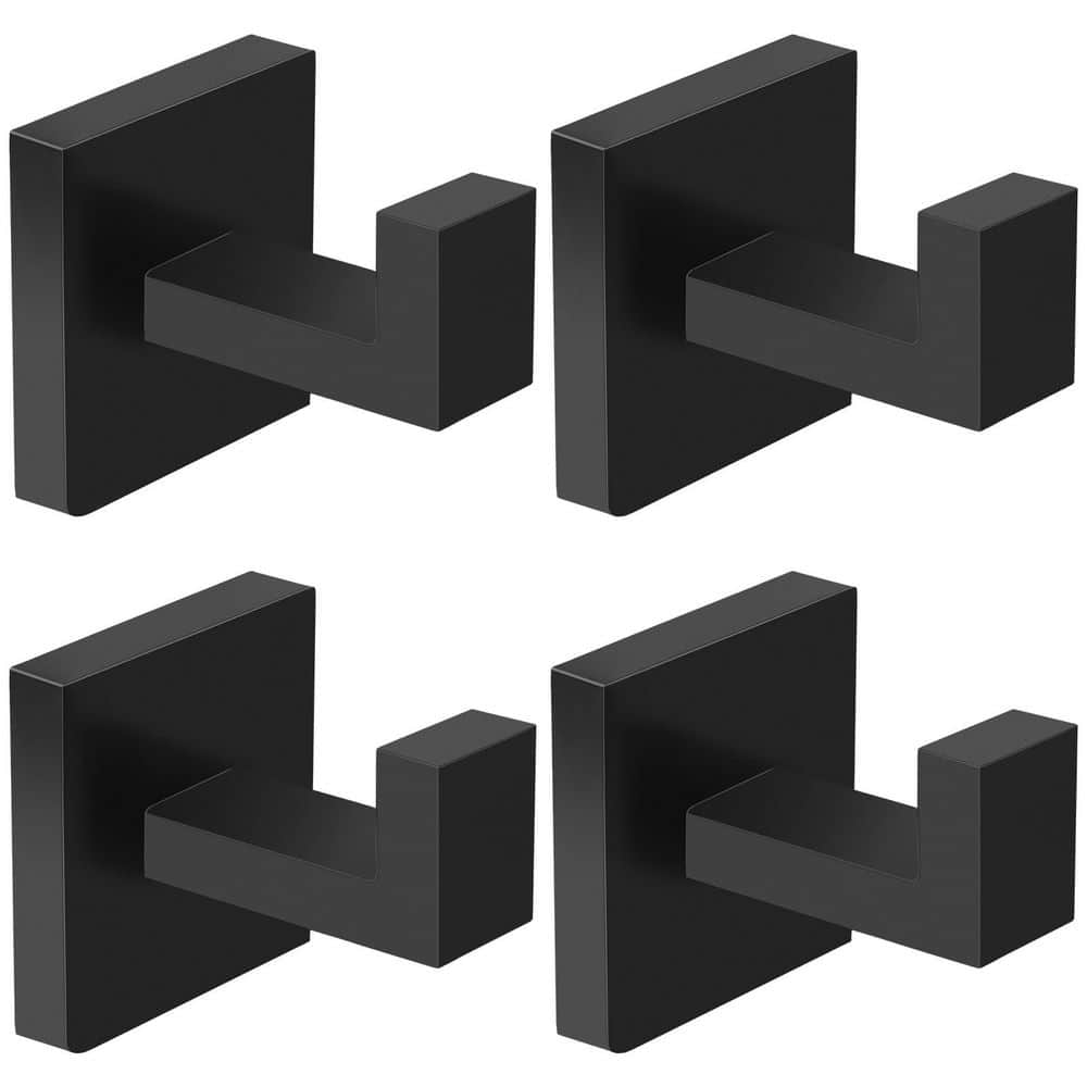 4-Pack Matte Black Square Stainless Steel Wall-Mounted J-Hook