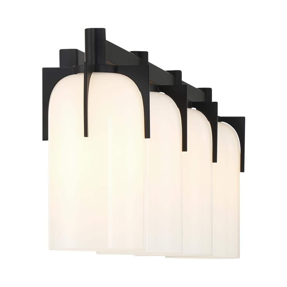 Matte Black 4-Light Vanity with Etched White Opal Glass Shades