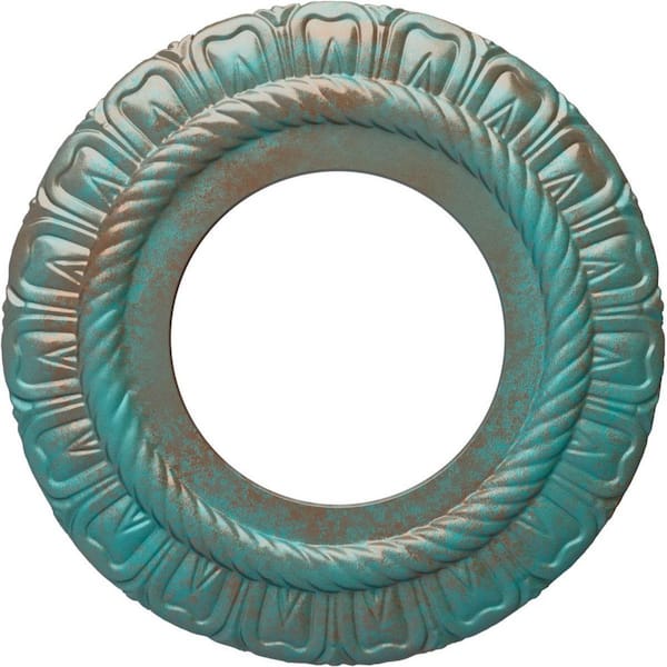 Ekena Millwork 1/2 in. x 9 in. x 9 in. Polyurethane Claremont Ceiling Medallion, Copper Green Patina