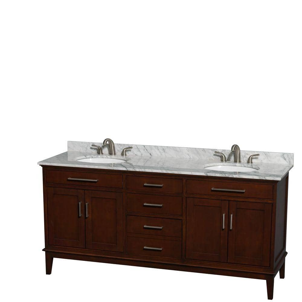 Wyndham Collection Hatton 72 In Double Vanity In Dark Chestnut With Marble Vanity Top In Carrara White And Oval Sinks Wcv161672dcdcmunrmxx The Home Depot