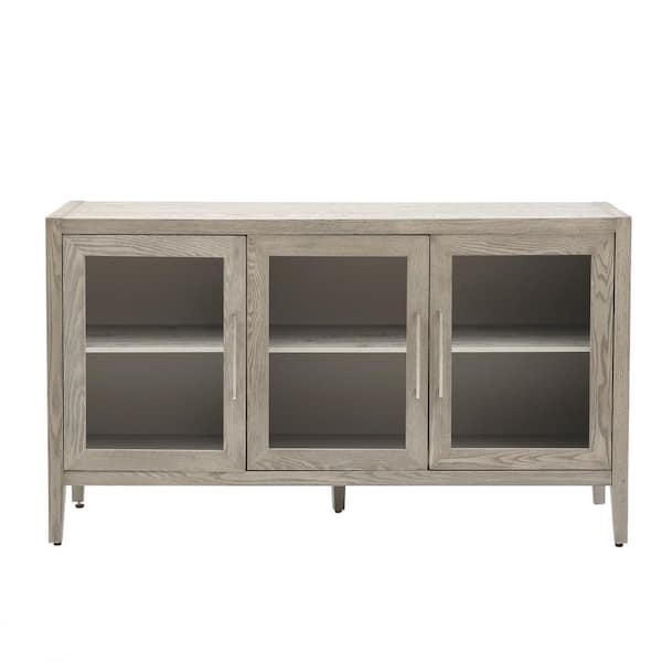 Polibi Gray 58.20 in. W x 33.90 in. H Storage Cabinet with Glass Doors and Adjustable Shelf