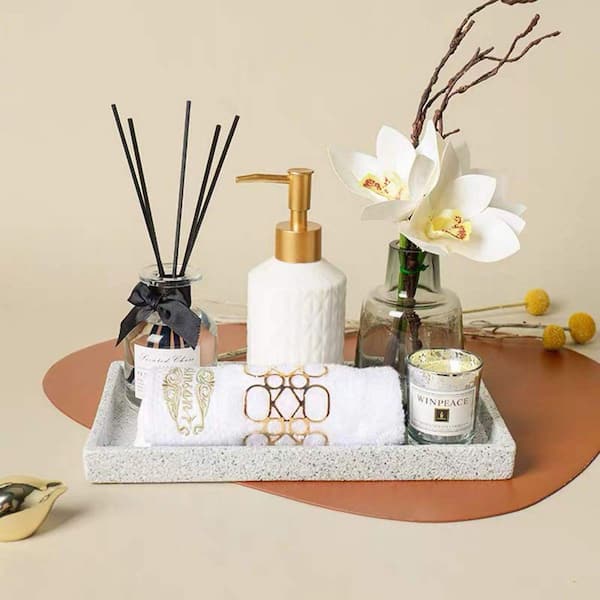 Marble and Brass Vanity Tray, Bathroom Accessory Set