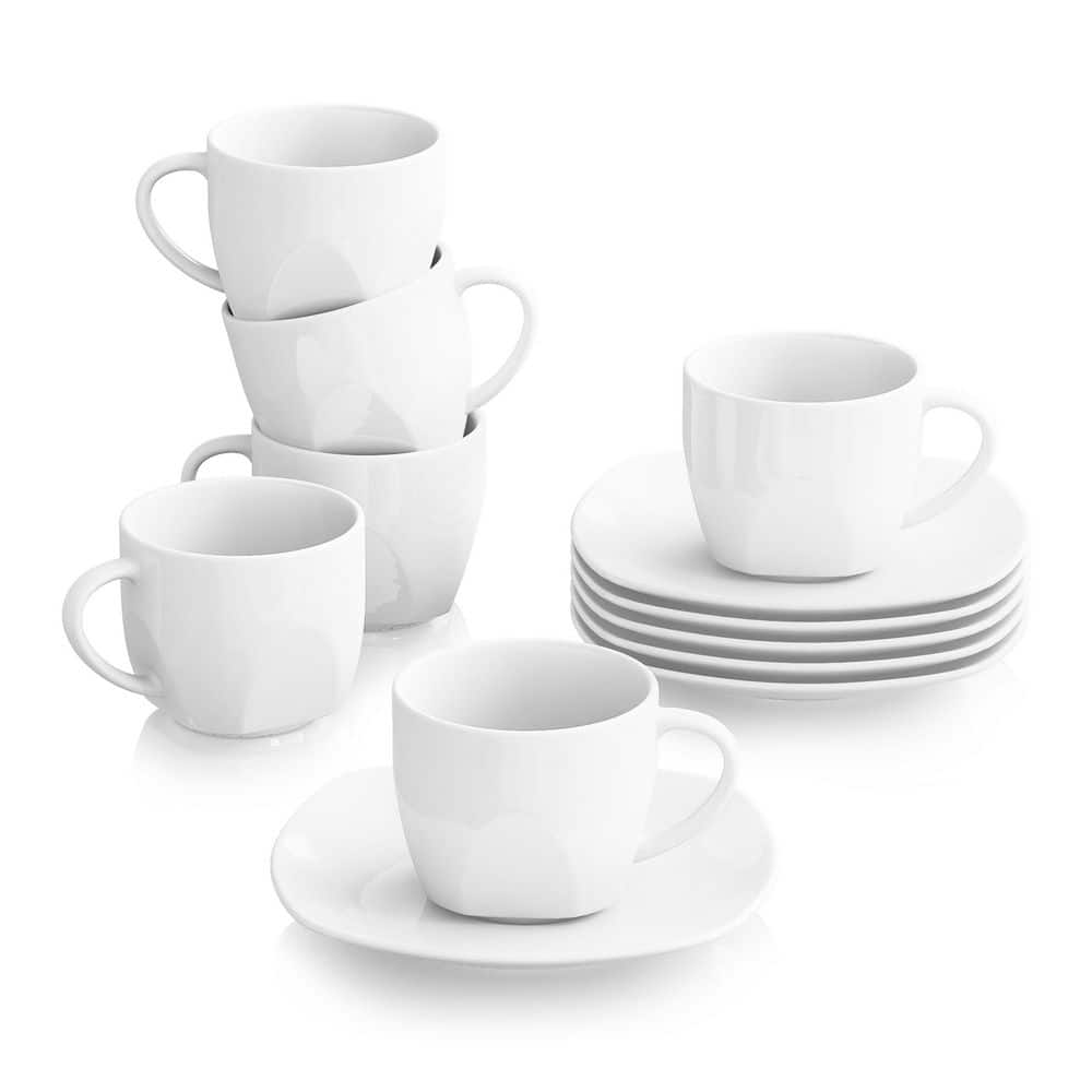 MALACASA Elisa 7.4 oz. White Porcelain Espresso/Cappuccino Cups and Saucer Sets  ELISA-6CPS - The Home Depot
