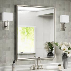 OnaBella 30 in. W x 36in. H Rectangular Aluminum Thin Framed Wall Mount Beveled Bathroom Vanity Mirror in Brushed Nickel