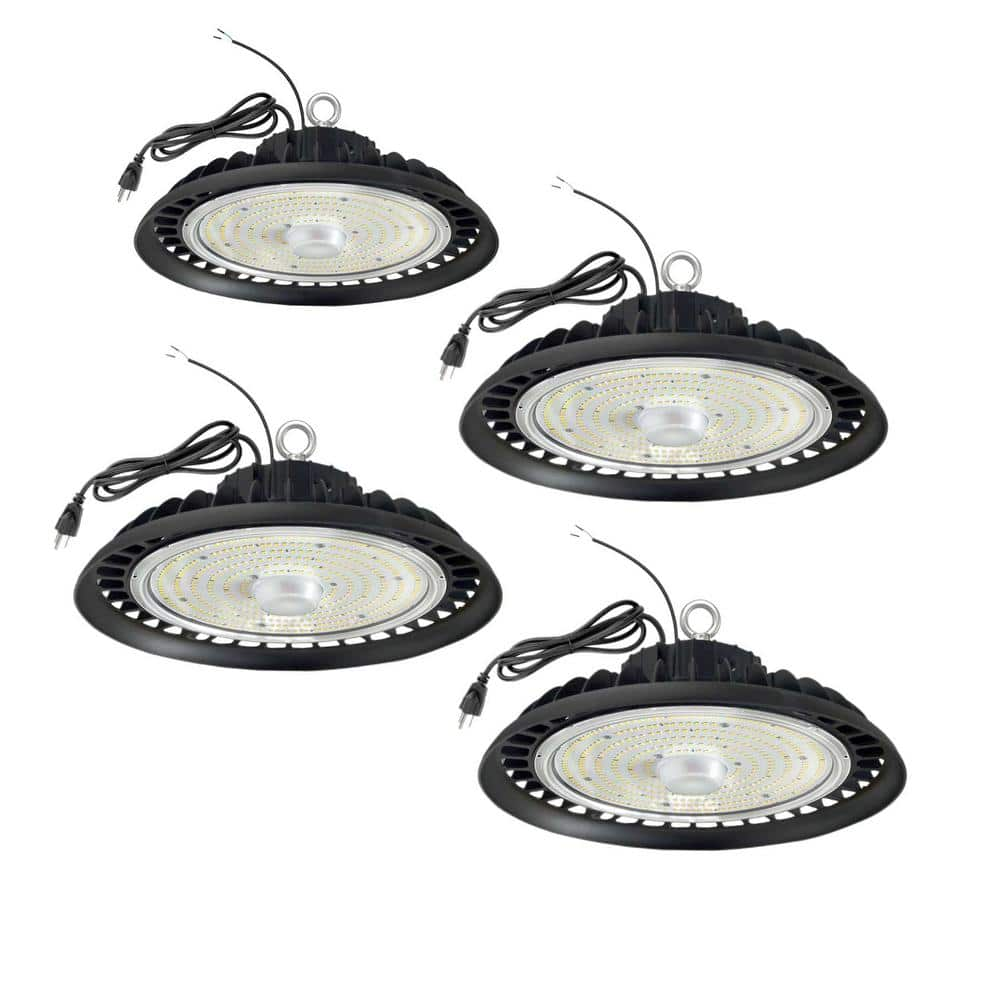 10in.300-Watt Equivalent Integrated LED Dimmable Black UFO High Bay Light,5000K 14000LM Commercial Bay Lighting 4 Pack -  Honbei, 100W-UFO-4P