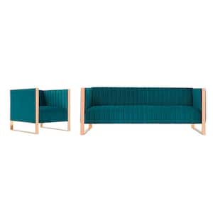 Trillium 2-Piece Teal and Gold Velvet Sofa and Armchair Living Room Set