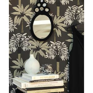Bold Palms Wallpaper Charcoal Paper Strippable Roll (Covers 57 sq. ft.)