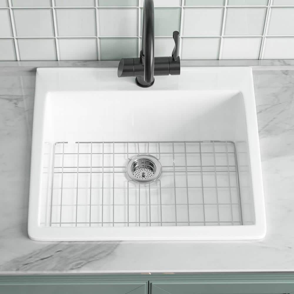 Vomlor 24 in. Drop in Fireclay Kitchen Sink 1-Faucet Hole White Small ...