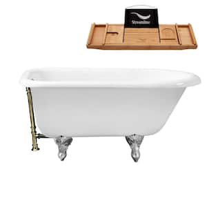 48 in. Cast Iron Clawfoot Non-Whirlpool Bathtub in Glossy White with Brushed Nickel Drain and Polished Chrome Clawfeet