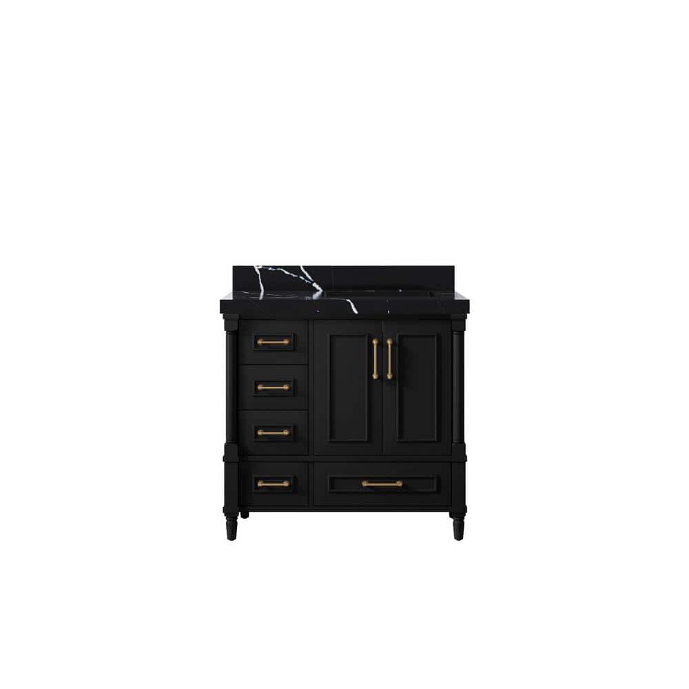 Hudson 36 in. W x 22 in. D x 36 in. H Right Offset Sink Bath Vanity in Black with 2 in. Calacatta Black Top price history on PriceWatchPro