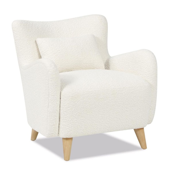 Lune 30 in. Curved Arm Accent Chair with Lumbar Pillow in Ivory White Boucle