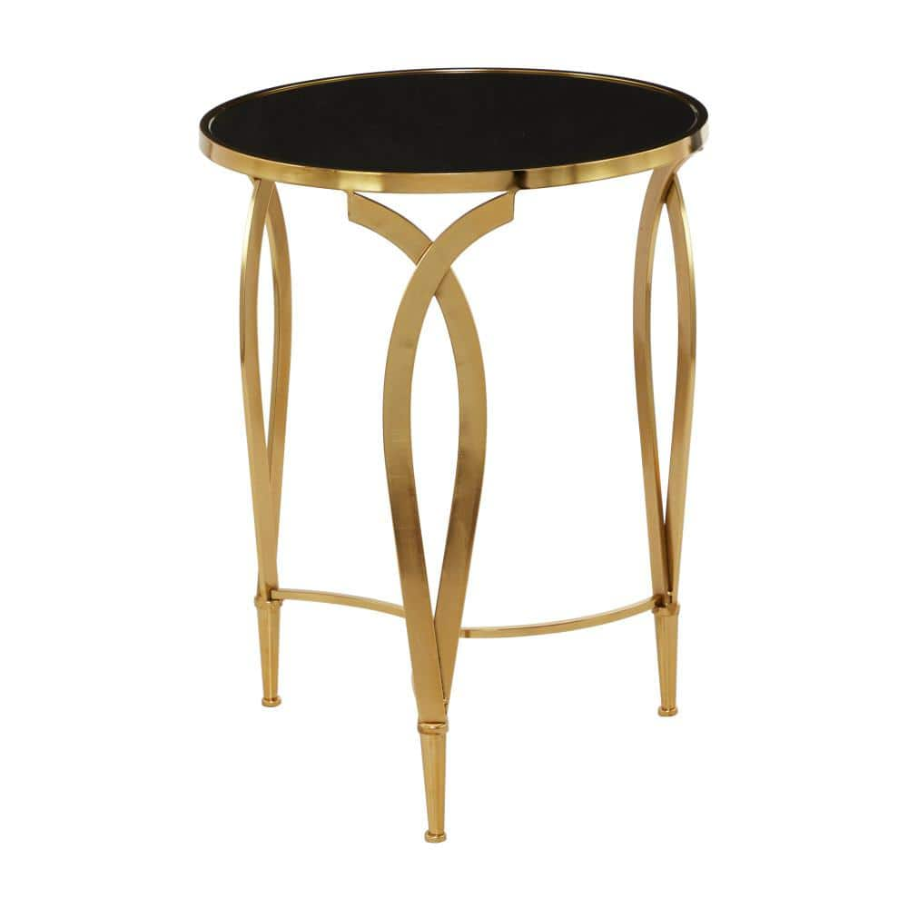 Litton Lane 20 in. Black Large Round Marble End Accent Table with Black Top