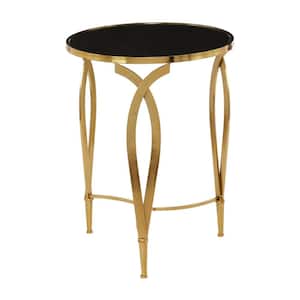 20 in. Black Large Round Marble End Accent Table with Black Top