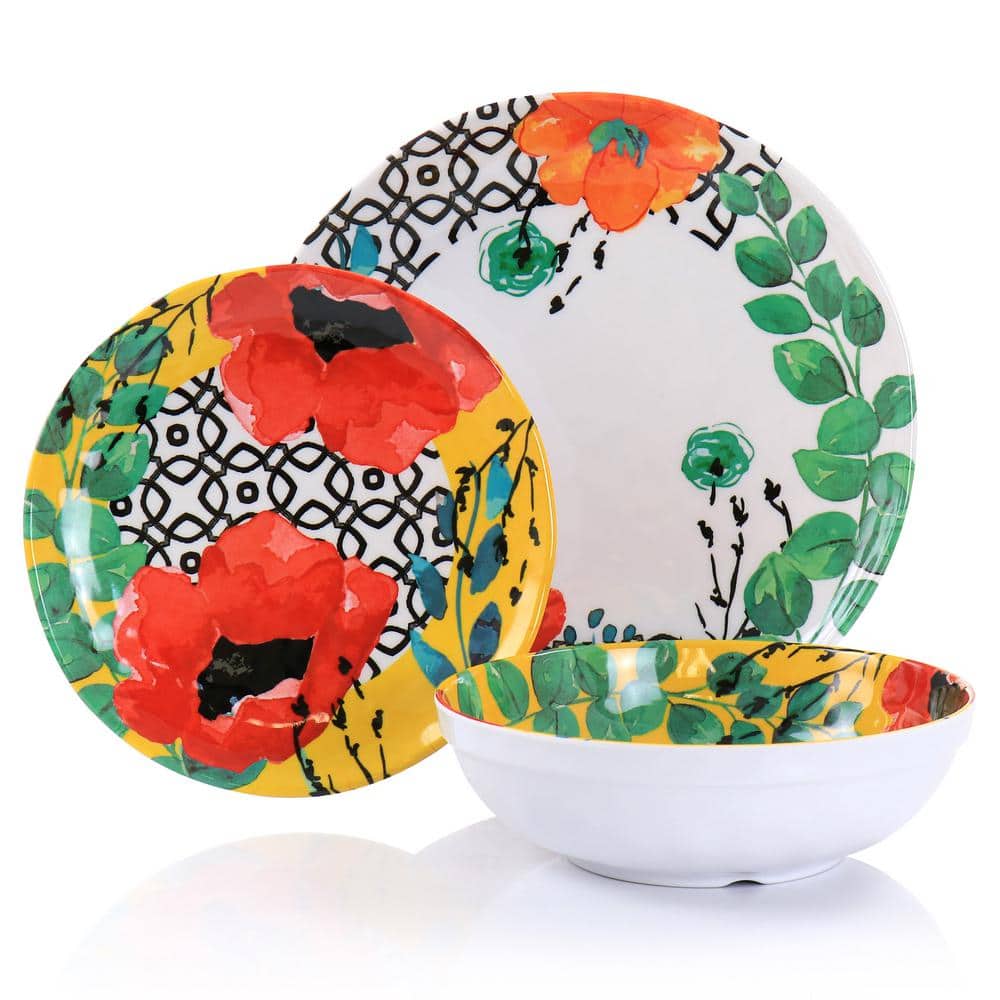 Grace Floral Multicolor Melamine 12-Piece Dinnerware Set
