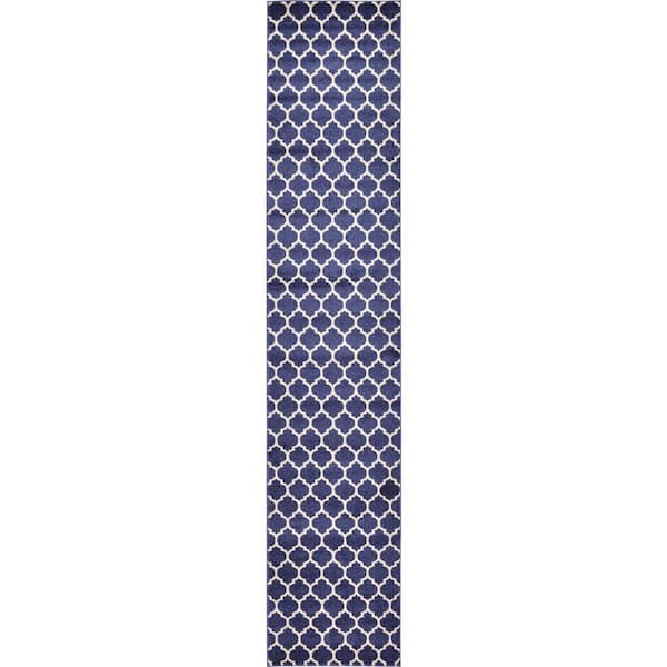 Unique Loom Trellis Philadelphia Navy Blue/Beige 2' 7 x 13' 0 Runner Rug