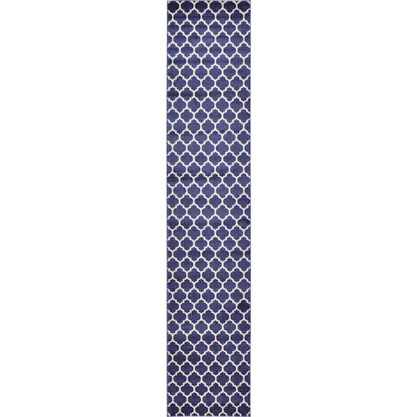 Unique Loom Trellis Philadelphia Navy Blue/Beige 2' 7 x 13' 0 Runner Rug