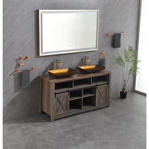 72 in. W x 36 in. H Small Rectangular Framed Wall Bathroom Vanity Mirror in Gold with LED Lights
