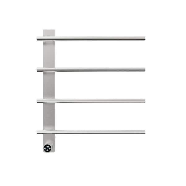 4-Bar Wall Mount Electric Bathroom Towel Warmer with Timer Plug-In & Hardwire Drying Rack Towel Heater in Brushed Nickel