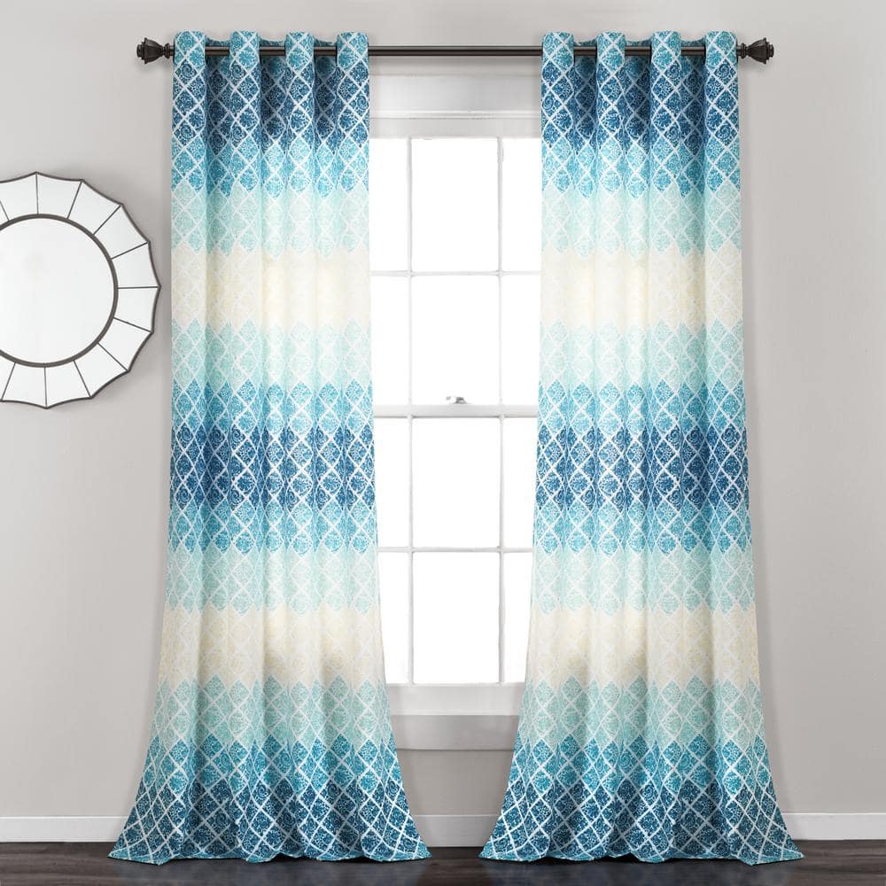 Blue Ombre Polyester Room-Darkening Grommet Curtain Panels