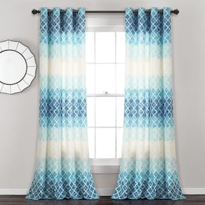 Medallion Ombre Blue/Navy 52 in. W x 84 in. L Grommet Curtain Panel (Set of 2)