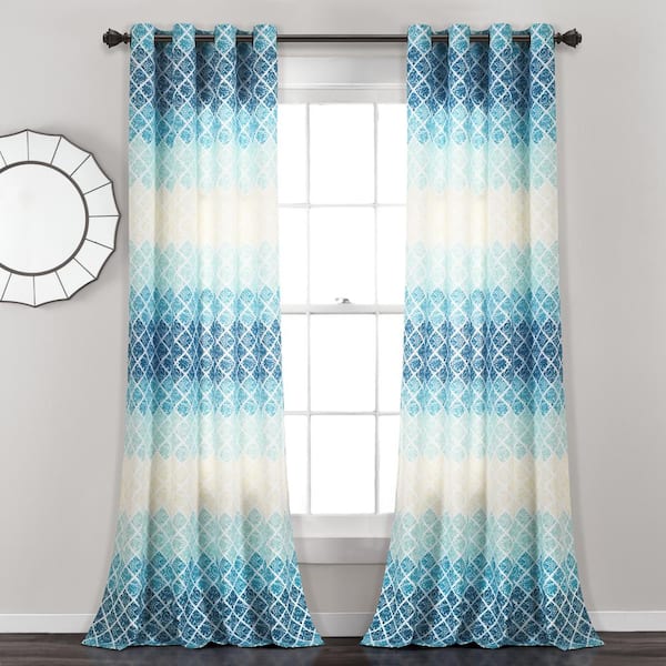 Lush Decor Medallion Ombre Blue/Navy 52 in. W x 84 in. L Grommet Curtain Panel (Set of 2)