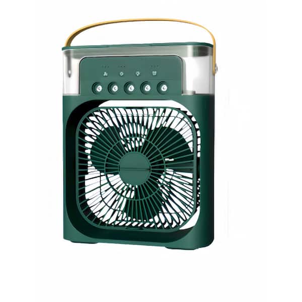 6 in. 3 Fan Speeds Portable Air Conditioner Fan Desk Fan in Green with 7 Color Lights 5 Sprayers